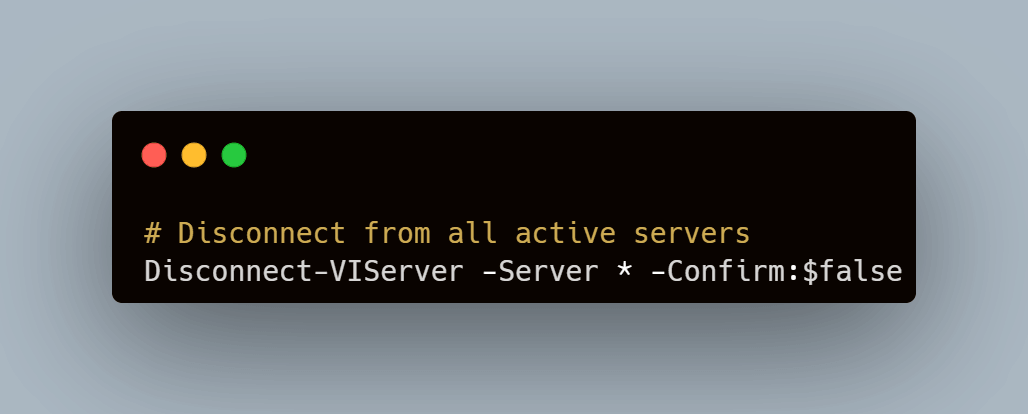 powercli disconnect viserver 断开连接命令执行界面