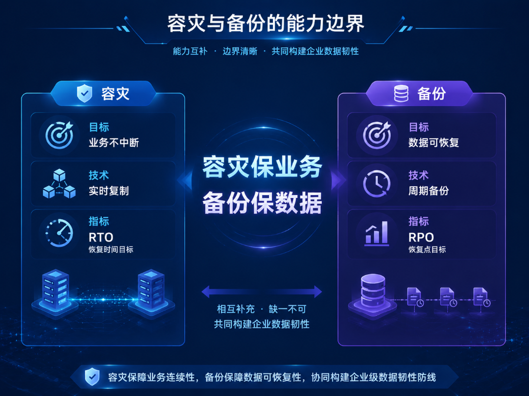 容灾与备份能力边界对比图
