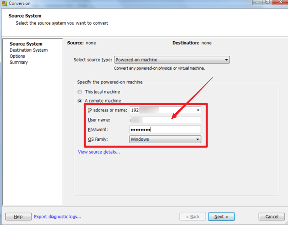 vmware p2v配置源系统ip与凭据 vmware p2v 输入源系统ip地址和凭据