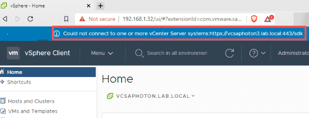 修复：无法连接到一个或多个 vCenter Server 系统