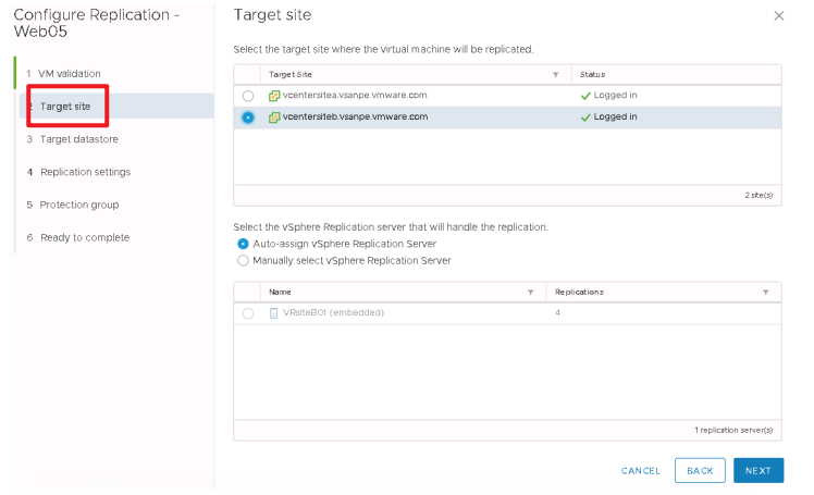 vsphere replication 配置复制操作界面示意 配置复制