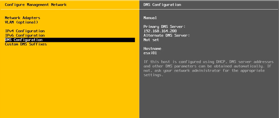 dcui dns 配置界面示意 dcui dns 配置