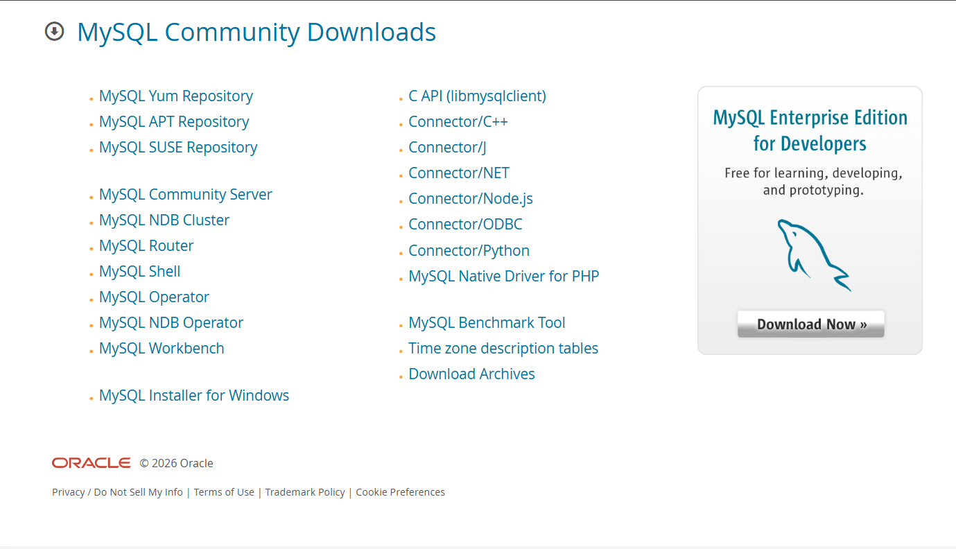 mysql 社区版下载页面示意 mysql 社区版下载页面