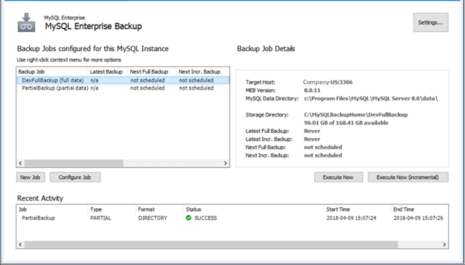 mysql enterprise backup 操作界面示意 mysql enterprise backup