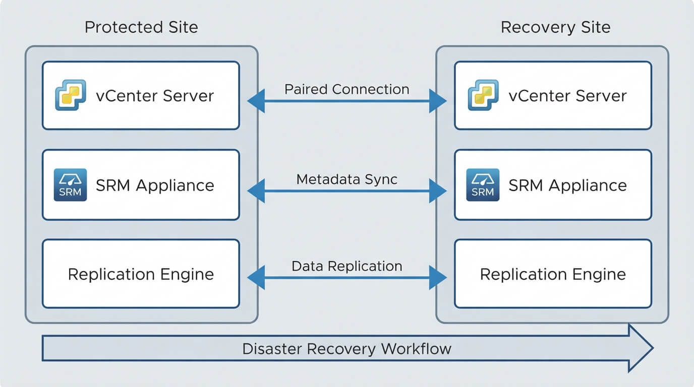 vmware srm 双 vcenter 架构示意图 vmware srm 双 vcenter 模型