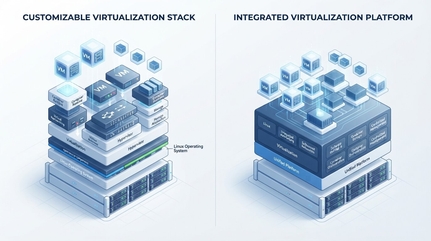 proxmox ve与原生kvm架构与主机对比图 proxmox与原生kvm架构主机对比