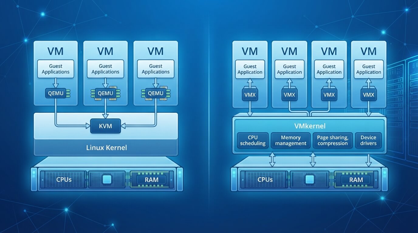 kvm vs vmware cpu与内存管理对比图 kvm与vmware cpu内存管理对比