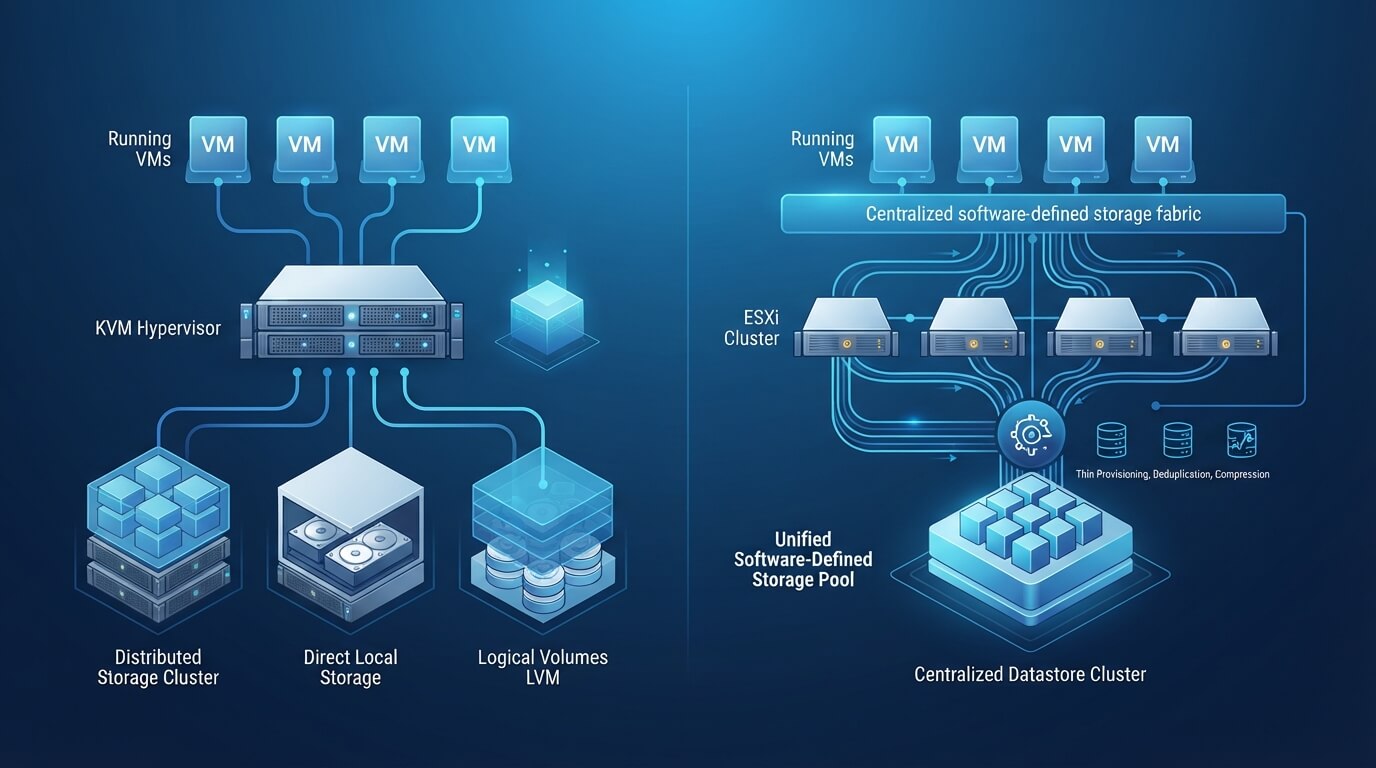 kvm vs vmware磁盘io与存储架构对比图 kvm与vmware存储io架构对比
