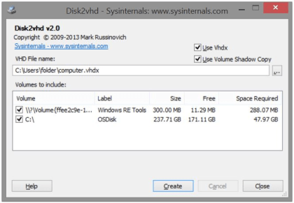 disk2vhd 界面截图 disk2vhd 界面截图