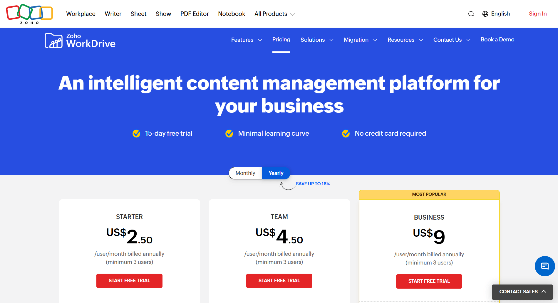 zoho workdrive 团队版价格 zoho workdrive 价格方案